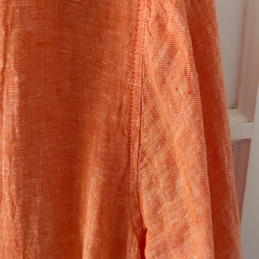 Tahari Orange Button-Down Linen Shirt - Picture 3 of 7